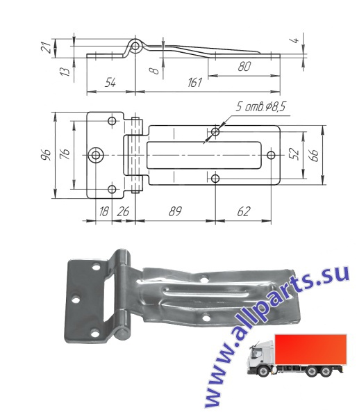 Детальное изображение элемента петля дверей, l=161 мм (арт.: 030900) от ALLPARTS.SU