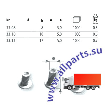 Детальное изображение элемента заклепка, 1000 шт. (арт.: 33.10) от ALLPARTS.SU