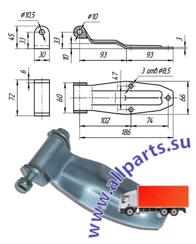 Детальное изображение элемента петля ворот, l=206 мм (арт.: 031200) от ALLPARTS.SU