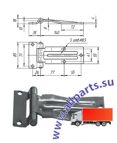 Детальное изображение элемента петля дверей, l=140 мм (арт.: 030600) от ALLPARTS.SU